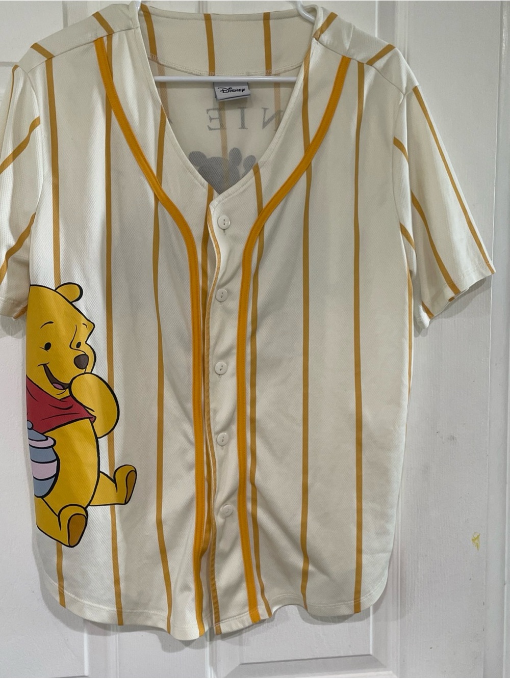 Disney Yellow & Cream Winnie the Pooh Baseball Button-Down Shirt women’s Large